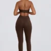Legginsy z marszczonymi wstawkami z szczotkowanego dżerseju, średni stan, w kolorze orzechowym Legginsy z marszczonymi wstawkami z szczotkowanego dżerseju, średni stan, w kolorze orzechowym
