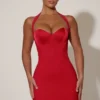 Lenore – sukienka mini z dekoltem halter i sercem w kształcie litery A w kolorze czerwonym Lenore – sukienka mini z dekoltem halter i sercem w kształcie litery A w kolorze czerwonym