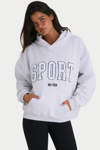 Miękka bawełniana bluza z kapturem oversize w kolorze szarym marmurkowym Miękka bawełniana bluza z kapturem oversize w kolorze szarym marmurkowym