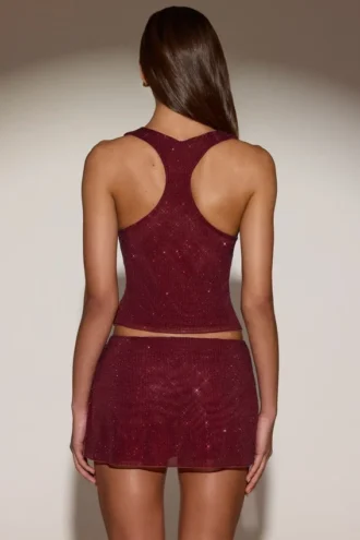 Top Aine z ozdobami, okrągłym dekoltem i plecami w stylu racerback w kolorze bordowym