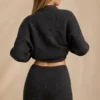 Mini szorty z dzianiny o średnim stanie w kolorze antracytowym Mini szorty z dzianiny o średnim stanie w kolorze antracytowym