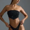 Oh Polly Moda kąpielowa: Top bikini bandeau z ozdobną chustą z edycji HOTFIX w kolorze czarnym