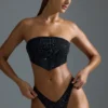 Oh Polly Moda kąpielowa: Top bikini bandeau z ozdobną chustą z edycji HOTFIX w kolorze czarnym