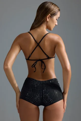 Oh Polly Moda kąpielowa: Top do bikini Micro z ozdobami z serii HOTFIX w kolorze czarnym