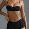 Oh Polly Moda kąpielowa: Top do bikini Micro z ozdobami z serii HOTFIX w kolorze czarnym Oh Polly Moda kąpielowa: Top do bikini Micro z ozdobami z serii HOTFIX w kolorze czarnym
