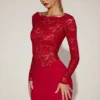 Przezroczysta koronkowa sukienka mini z dekoltem w łódkę Eirlys w kolorze True Red Przezroczysta koronkowa sukienka mini z dekoltem w łódkę Eirlys w kolorze True Red