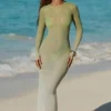 Przezroczysta sukienka Maxi z odkrytymi plecami Naura w kolorze oliwkowym Przezroczysta sukienka Maxi z odkrytymi plecami Naura w kolorze oliwkowym