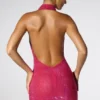 Raquel – sukienka mini z ozdobnym, głęboko wycięty dekoltem w stylu cowl neck w kolorze gorącego różu