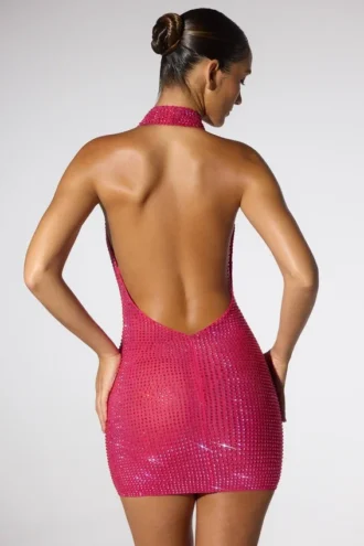 Raquel – sukienka mini z ozdobnym, głęboko wycięty dekoltem w stylu cowl neck w kolorze gorącego różu