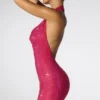 Raquel – sukienka mini z ozdobnym, głęboko wycięty dekoltem w stylu cowl neck w kolorze gorącego różu