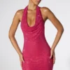 Raquel – sukienka mini z ozdobnym, głęboko wycięty dekoltem w stylu cowl neck w kolorze gorącego różu