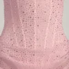 Różowa, półprzezroczysta, zdobiona, drapowana sukienka Mini z gorsetem Connie Różowa, półprzezroczysta, zdobiona, drapowana sukienka Mini z gorsetem Connie