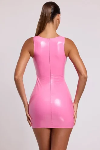 Różowa sukienka Mini bodycon z głębokim dekoltem Allani Vinyl