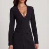 Samantae – mini sukienka w stylu marynarki z zapięciem na jeden rząd guzików, kolor czarny Samantae – mini sukienka w stylu marynarki z zapięciem na jeden rząd guzików, kolor czarny