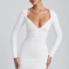 Sana Modal Ruched Long-Sleeve Sukienka Mini w kolorze białym Sana Modal Ruched Long-Sleeve Sukienka Mini w kolorze białym