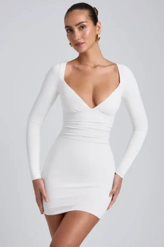 Sana Modal Ruched Long-Sleeve Sukienka Mini w kolorze białym Sana Modal Ruched Long-Sleeve Sukienka Mini w kolorze białym