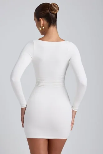 Sana Modal Ruched Long-Sleeve Sukienka Mini w kolorze białym Sana Modal Ruched Long-Sleeve Sukienka Mini w kolorze białym