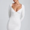 Sana Modal Ruched Long-Sleeve Sukienka Mini w kolorze białym Sana Modal Ruched Long-Sleeve Sukienka Mini w kolorze białym