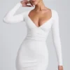 Sana Modal Ruched Long-Sleeve Sukienka Mini w kolorze białym Sana Modal Ruched Long-Sleeve Sukienka Mini w kolorze białym