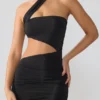 Shyla – obcisła sukienka mini z marszczonymi wycięciami z czarnego jerseyu Shyla – obcisła sukienka mini z marszczonymi wycięciami z czarnego jerseyu