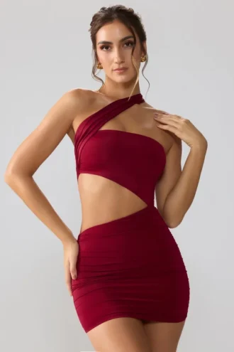Shyla Slinky Jersey Ruched Cut Out Sukienka Mini w kolorze rubinowym Shyla Slinky Jersey Ruched Cut Out Sukienka Mini w kolorze rubinowym