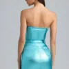 Simone Metaliczna dżinsowa sukienka Mini bez ramiączek z paskiem w kolorze aqua Simone Metaliczna dżinsowa sukienka Mini bez ramiączek z paskiem w kolorze aqua