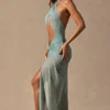 Sukienka maxi Caicos z wycięciami i wiązaniem na szyi w kolorze morskiej piany Sukienka maxi Caicos z wycięciami i wiązaniem na szyi w kolorze morskiej piany