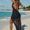 Sukienka maxi Caicos z wycięciem i wiązaniem na szyi w kolorze czarnym Sukienka maxi Caicos z wycięciem i wiązaniem na szyi w kolorze czarnym