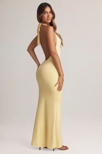 Sukienka maxi Hallie z modalu z wiązaniem na szyi w kolorze Lemon Sherbet