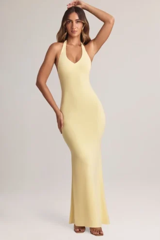 Sukienka maxi Hallie z modalu z wiązaniem na szyi w kolorze Lemon Sherbet