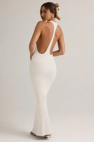 Sukienka maxi Imelda z modalu z tyłem typu racerback w kolorze białym