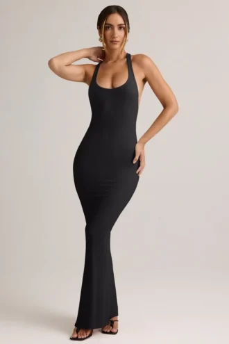 Sukienka maxi Imelda z modalu z tyłem typu racerback w kolorze czarnym
