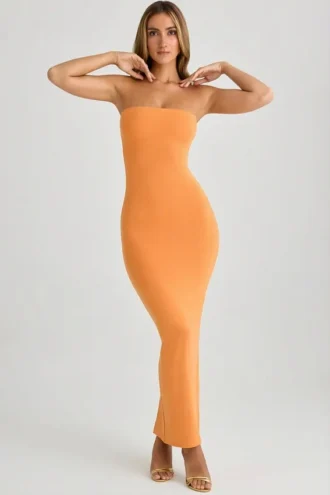 Sukienka maxi Kali z modalu z odkrytymi plecami i wiązaniem na szyi w kolorze pomarańczowym Sukienka maxi Kali z modalu z odkrytymi plecami i wiązaniem na szyi w kolorze pomarańczowym