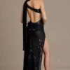 Sukienka maxi Leontine z cekinowej koronki z detalem w postaci szalika, kolor czarny Sukienka maxi Leontine z cekinowej koronki z detalem w postaci szalika, kolor czarny