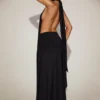 Sukienka maxi Merryth z miękkiej dzianiny dżersejowej z dekoltem halter i odkrytymi plecami w kolorze czarnym