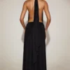 Sukienka maxi Merryth z miękkiej dzianiny dżersejowej z dekoltem halter i odkrytymi plecami w kolorze czarnym