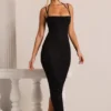 Sukienka maxi Monte Carlo z ozdobnym dekoltem w serek w kolorze czarnym Sukienka maxi Monte Carlo z ozdobnym dekoltem w serek w kolorze czarnym