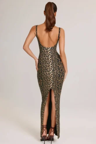 Sukienka maxi Soreia z modalu z kwadratowym dekoltem w panterkę Sukienka maxi Soreia z modalu z kwadratowym dekoltem w panterkę