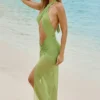 Sukienka maxi z wycięciami i wiązaniem na szyi Caicos w kolorze oliwkowym Sukienka maxi z wycięciami i wiązaniem na szyi Caicos w kolorze oliwkowym