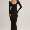 Sukienka midi Ori Modal Peekaboo z długim rękawem w kolorze czarnym Sukienka midi Ori Modal Peekaboo z długim rękawem w kolorze czarnym
