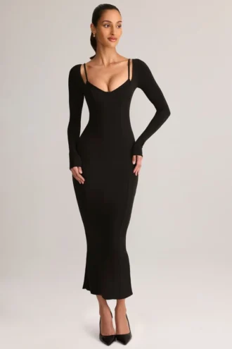 Sukienka midi Ori Modal Peekaboo z długim rękawem w kolorze czarnym Sukienka midi Ori Modal Peekaboo z długim rękawem w kolorze czarnym