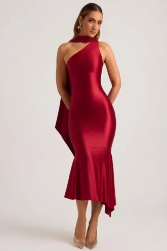 Sukienka midi z asymetrycznym szalikiem Shaya w kolorze True Red Sukienka midi z asymetrycznym szalikiem Shaya w kolorze True Red