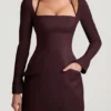 Sukienka mini A-line Ksenia w prążki w kolorze czekoladowym Sukienka mini A-line Ksenia w prążki w kolorze czekoladowym