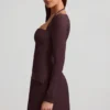 Sukienka mini A-line Ksenia w prążki w kolorze czekoladowym Sukienka mini A-line Ksenia w prążki w kolorze czekoladowym