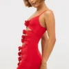 Sukienka mini Aniela Slinky Jersey z wycięciami i różowymi detalami w kolorze szkarłatnej czerwieni