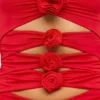 Sukienka mini Aniela Slinky Jersey z wycięciami i różowymi detalami w kolorze szkarłatnej czerwieni