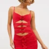 Sukienka mini Aniela Slinky Jersey z wycięciami i różowymi detalami w kolorze szkarłatnej czerwieni