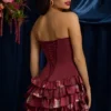 Sukienka Mini bez ramiączek z falbanami i gorsetem Juliet w bordowy kwiatowy wzór Sukienka Mini bez ramiączek z falbanami i gorsetem Juliet w bordowy kwiatowy wzór