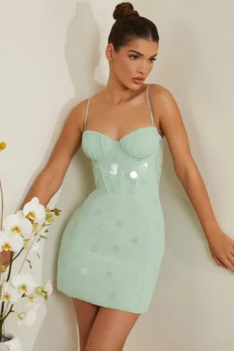 Sukienka Mini Constance z ozdobnym gorsetem w kolorze szałwiowym Sukienka Mini Constance z ozdobnym gorsetem w kolorze szałwiowym