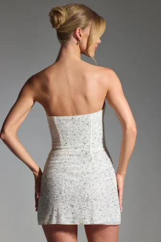 Sukienka Mini Crystella z ozdobami i gorsetem bez ramiączek w kolorze białym Sukienka Mini Crystella z ozdobami i gorsetem bez ramiączek w kolorze białym